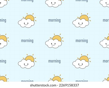 Morning cartoon character seamless pattern on blue background
