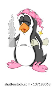 Morning Cartoon Penguin Vector Illustration