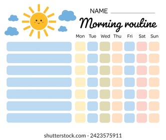 Morning checklist for kids, discipline, motivation. Morning routine chore for kids. My tasks and responsibilities. Daily routine tracker for children. Daily regime. My chore chart.