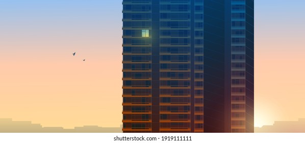 Morning in the city. Minimalistic cityscape illustration