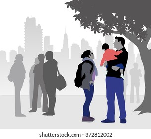 Morning City Park Gathering - Vector