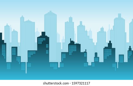 
Morning City Silhouette with colour of blue sky