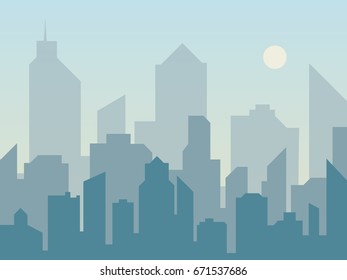 Morning city skyline silhouette in flat style. Modern urban landscape. Cityscape backgrounds. Vector illustration