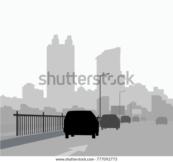 Morning City\
Street\
Morning City Street with Cars silhouette is the main\
composition of this illustration.\
