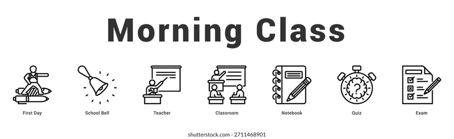 Clase de la mañana Ilustración de Anuncio de Web moderno y limpio con íconos temáticos para la comunicación visual