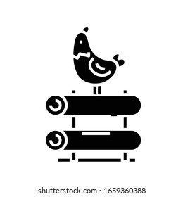 Morning cock black icon, concept illustration, vector flat symbol, glyph sign.