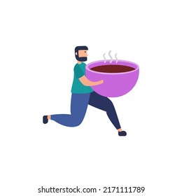 Café matutino con actividad cafeína ilustración de estilo plano - vector