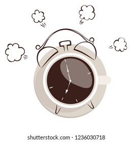 Morning coffee -- alarm clock \ Graphic vector illustration, sketch