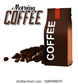 Morning Coffee Coffee Bean Coffee Bag White Background Vector Image
