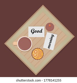 Morning coffee with cake. Cozy illustration