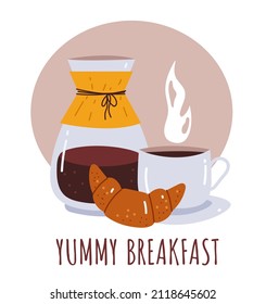 Morning Ьreakfast coffee with croissant concept. Vector flat graphic design cartoon illustration