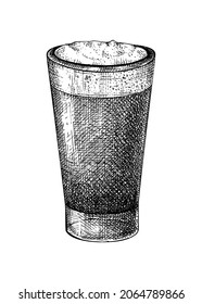  Morning coffee cup - hand-sketched illustration. Vector sketch of glass with aromatic cappuccino. Coffee with milk sketch. Hot drink hand-drawing isolated on white background