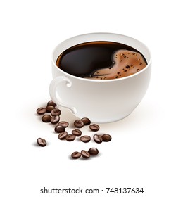 Morning coffee. Design Poster of Cup of Coffee. Realistic, vector Illustration. 