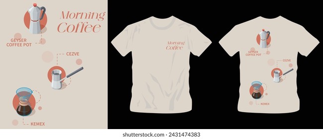 morning coffee graphics t-shirt design with coffee making graphics at the back