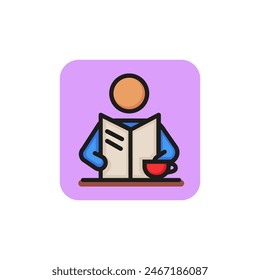 Morning coffee line icon. Newspaper, cup, man. People concept. Can be used for topics like morning, breakfast, routine.