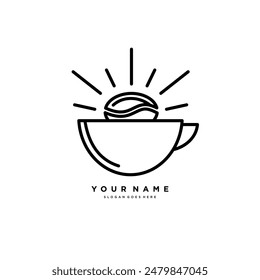 morning coffee logo design. creative design template, coffee cup, coffee beans and sun. vector illustration