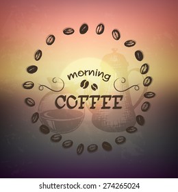 morning coffee on sunrise background