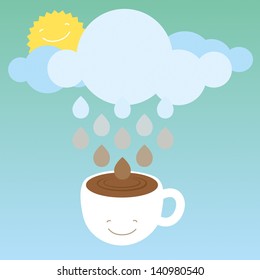 Morning coffee optimistic vector illustration with cute coffee cup character.