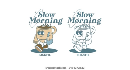 morning coffee retro cartoon vector logo
