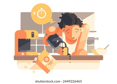 Morning Coffee Routine, vector illustration. Captures busy early hours.