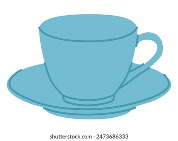 Morning coffee or tea cup. Mug of aromatic drink with steam, saucer. Simple flat vector illustration isolated on white background