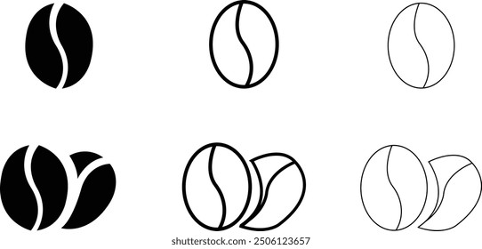 Morning coffee vector. Coffee bean icon set, png, wide, copy space, graphic design template element, isolated on transparent background, Coffee sign or symbol, Black line grain, for mobile or web.