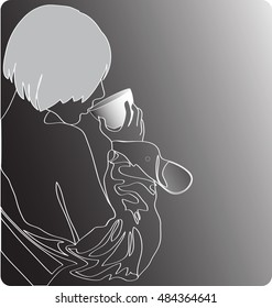 Morning coffee. Vector image on a gray gradient background.
