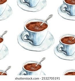 Morning coffee vector seamless pattern.