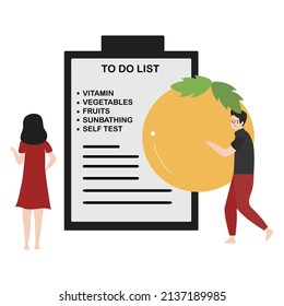 Morning concept with men and women doing to do list check. vector illustration. Sport, activity and health concept before do activities.