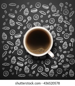 morning cup of  coffee. Break. elements .Menu for restaurant, cafe, bar. chalkboard art