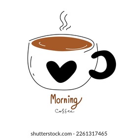  Morning  cup coffee, Vector doodle illustration. 