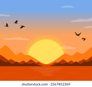 morning, dawn, sunrise, background, sunset, scenery illustration