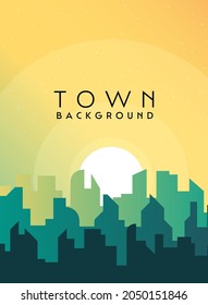 Morning, day city skyline landscape, town buildings in different time and urban cityscape town sky. Daytime cityscape. Architecture silhouette downtown vector background. Flat design for flyers, cards