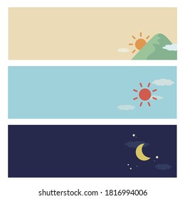 Morning, daytime and evening images. Horizontal banners, set of 3 types.