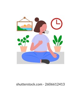 Morning Deep Breathing Exercises Vector Illustration