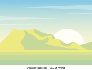 Morning desert landscape gradient dunes illustration. Eastern Africa travel poster. Morning panoramic sunrise