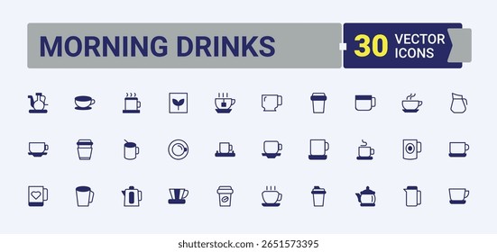 Morning Drinks icon. Included bean, ice, hot, symbol, bag and more. Coffee And Tea linear icon collection. Thin linear style icons. Pixel perfect. Editable stroke.