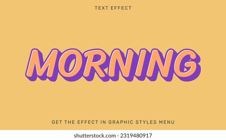Efecto de texto modificable matutino en estilo 3d. Emblema de texto para publicidad, marca y logotipo comercial