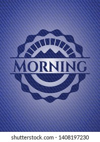 Morning emblem with jean texture. Vector Illustration. Detailed.