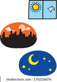 Morning, Evening and midnight Sky vector illustration