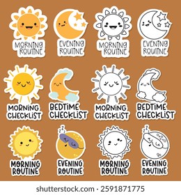 Morning and Evening Routine Icon Planner Stickers 