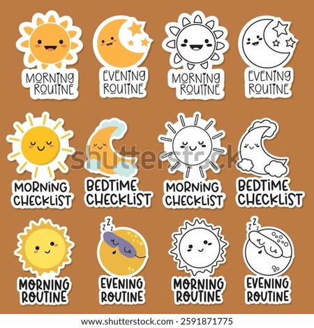 Morning and Evening Routine Icon Planner Stickers 