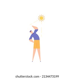 morning exercise. a man exercising in the sun or the morning sun. warm-up or stretching. people activity. gymnastics. flat cartoon illustration. concept design