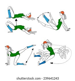 morning exercises, vector illustration, Pilates poses 