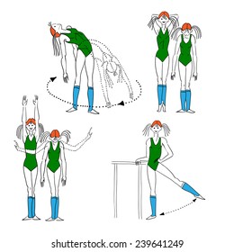 morning exercises, vector illustration, Pilates poses
