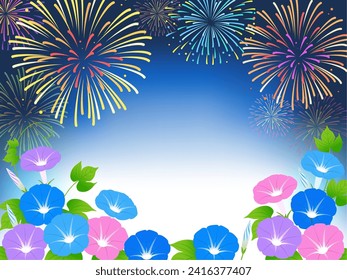 Morning glory and fireworks background frame