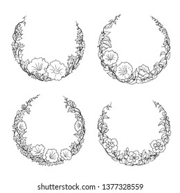 Morning Glory Flower Round Floral Frame, Hand Drawn Illustration, Isolated Vector, Multi-Purpose