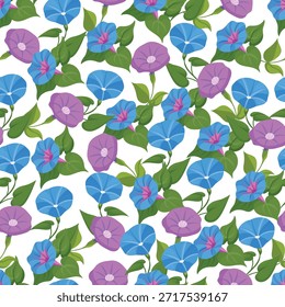 Gloria de la mañana Patrón de flores sin fisuras. Clipart de Vector plano, ilustración con fondo aislado.