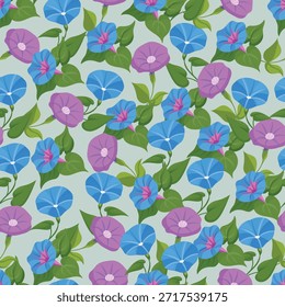 Glória da manhã Flor padrão sem emenda. Clipart de vetor plano, ilustração com plano de fundo isolado.