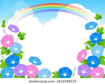 Morning glory and rainbow background frame